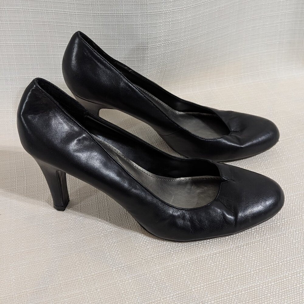 4/$20 Apt.9 Boutique Black Wide Leather Pumps 10W Black Corporate Career office